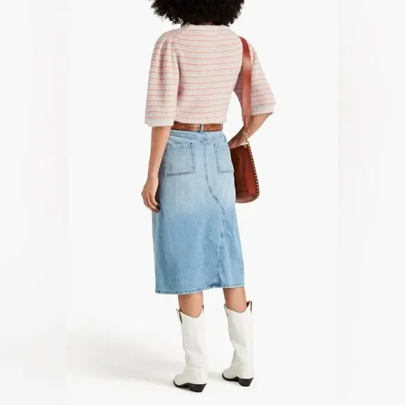 ba&sh Faded Denim Lady Skirt Midi Size 3 = US Large - Picture 2 of 12